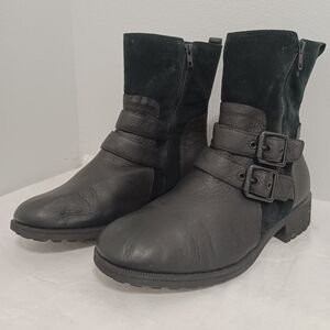 Ugg Wilde Bikler Boots Black Leather Waterproof  Size 11 Women's Double Buckle